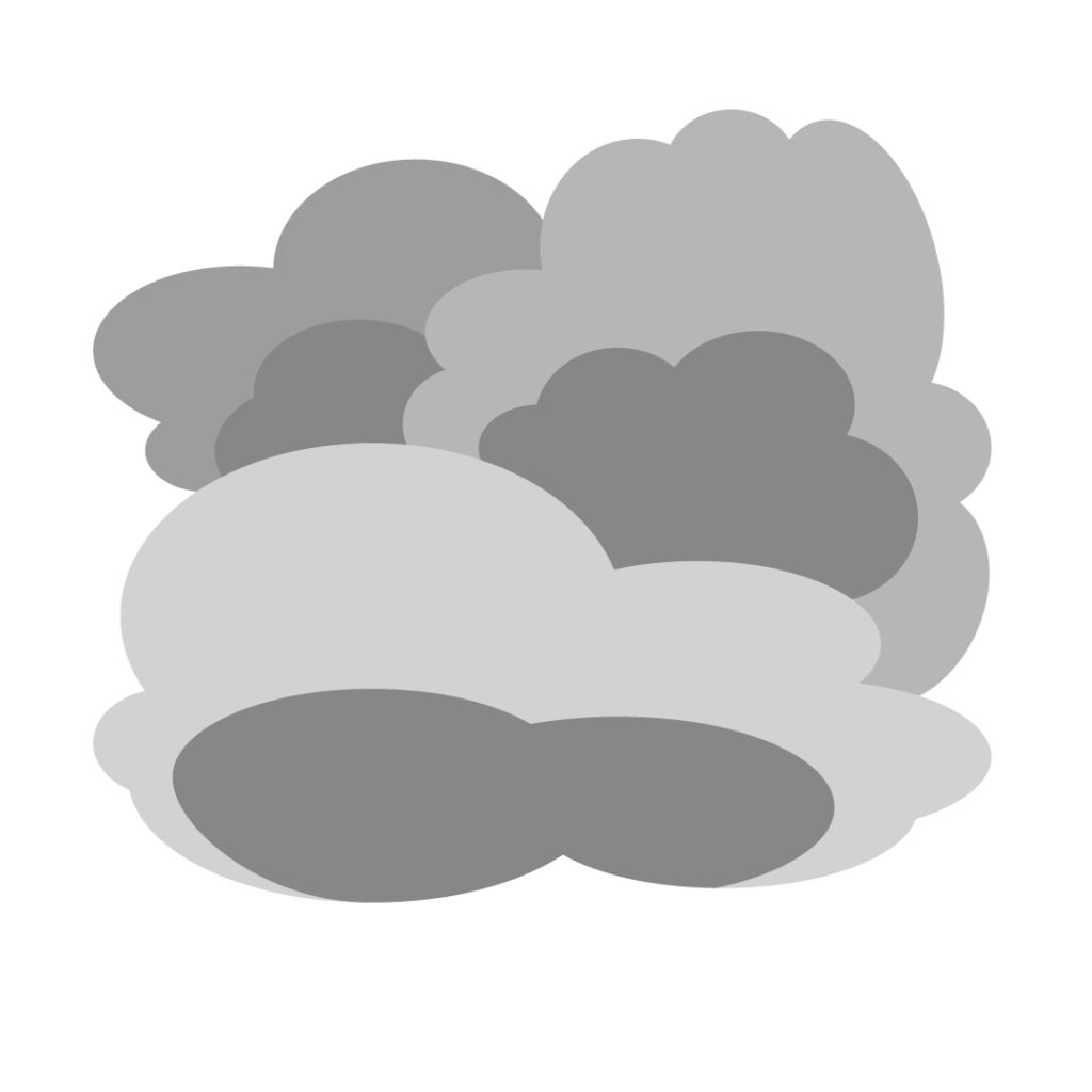 A cartoon image showing lots of grey clouds.