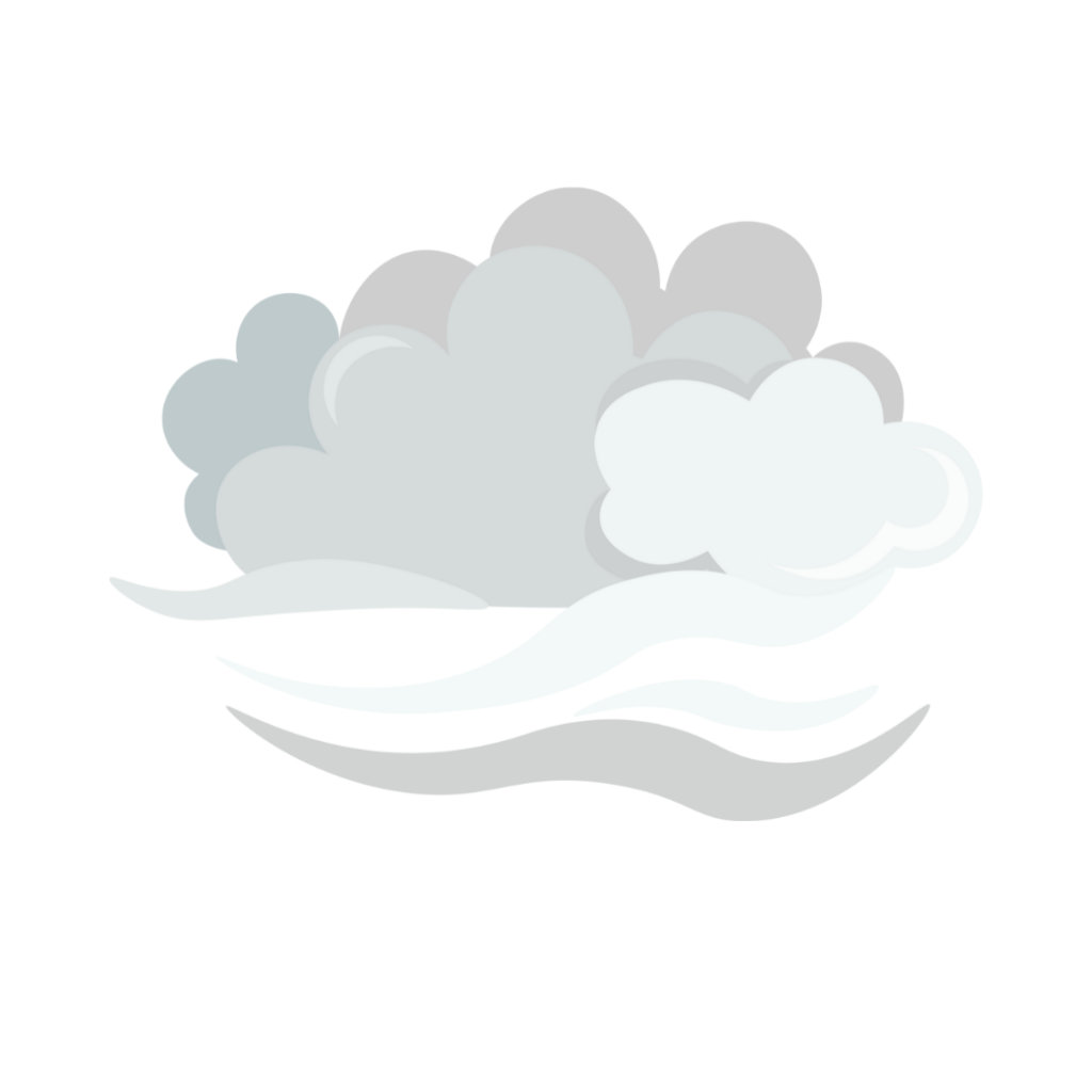 A cartoon image showing a grey cloud and a light breeze passing in front of it.