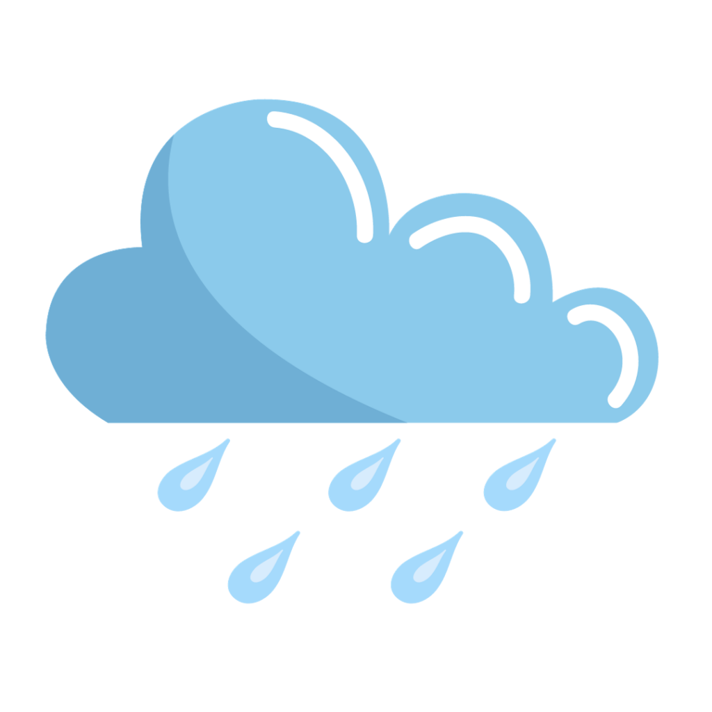 A cartoon image showing a cloud with rain drops.